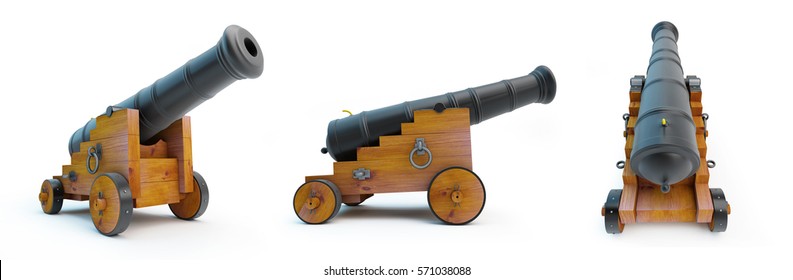 Cannon Old Set On A White Background 3D Illustration