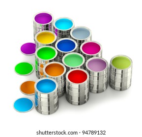cans of paint for painting walls with green stain