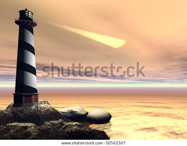 Cape Lookout Lighthouse Shines Out Sea Stock Illustration 50562367