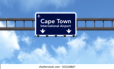 Cape Town South Africa Airport Highway Road Sign 3D Illustration