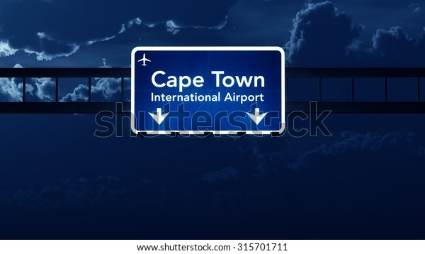 Cape Town South Africa Airport Highway Road\
Sign at Night 3D\
Illustration