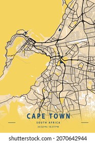 Cape Town - South Africa Yellow City Map