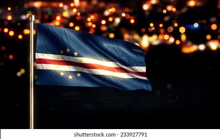 Cape Verde National Flag City Light Night Bokeh Background 3D