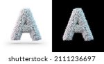 Capital letter A. Uppercase. White fluffy font on black and white background. 3D