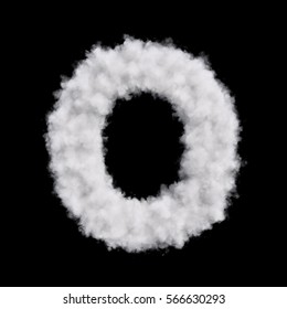 Capital letter O font of white cloud shape. Cloudy alphabet. 3d rendering illustration. Isolated on black background