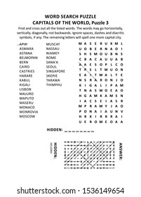 Capitals World Word Search Puzzle Word Stock Illustration 1536149654 ...