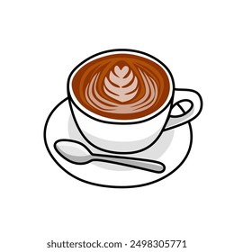 Cappuccino coffee cup food vintage vector illustration. latte art coffee in a white cup - Powered by Shutterstock