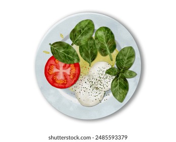 Caprese Salad with Fresh Ingredients and Basil Leaves embodies Mediterranean cuisine - Powered by Shutterstock