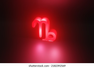 Capricorn Red Neon Zodiac Symbol, Red Neon Glow Horoscope Sign 3D Render