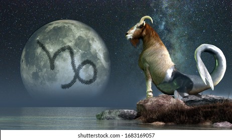Capricorn is the sixth sign of the Zodiac.  People born between December 21 and January 20th have this astrological sign.  Its symbol is the sea goat. 3D Rendering
