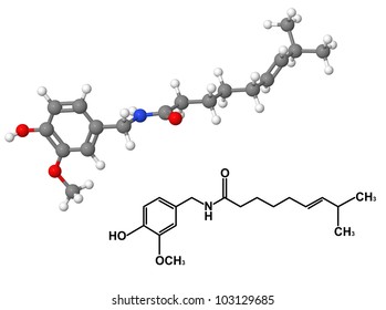 Capsaicin Molecule With Chemical Formula Isolated On White Background