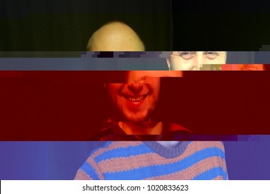 Caption HACKER, Glitch Art, LED Analog TV Test, Texture Screen, Toned Background