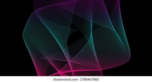 A captivating abstract visual featuring a dynamic, three-dimensional wave composed of colorful glowing dots that create a mesmerizing swirling motion. The background is a deep black, enhancing the vibrancy of the light effects.