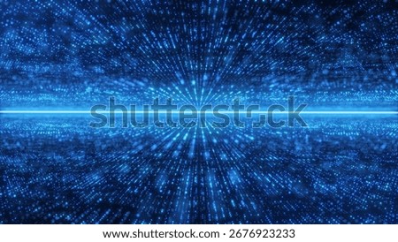 A captivating digital explosion of blue light rays extending from a central point, creating a dynamic sense of motion against a dark background, evoking advanced technology and futurism.