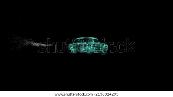 car from 3d particles with exhaust gases, 3d render.\
Environmental issue Driver of CO2 dioxide emissions. Pollution of\
the ecology of the exhaust gases of gasoline or diesel cars. black\
, blend mode