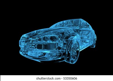 Car 3D Xray Blue Transparent