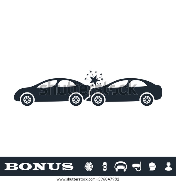 Car accident icon\
flat. Simple black pictogram on white background. Illustration\
symbol and bonus\
button