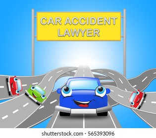 Car Accident Lawyer Motorway Sign Shows Auto Solicitor 3d Illustration