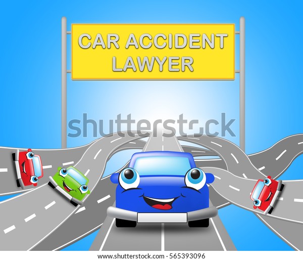 Car Accident Lawyer Motorway Sign Shows Auto\
Solicitor 3d\
Illustration