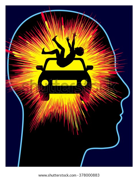 Car Accident Trauma.\
Concept sign of post-traumatic stress disorder after vehicle crash\
with casualty