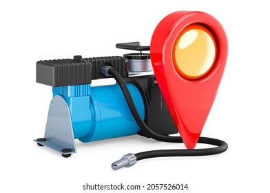 Car Air Compressor With Map Pointer. 3D Rendering Isolated On White Background 