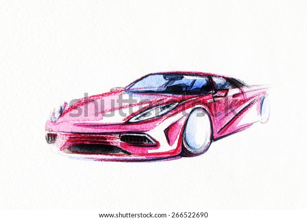 Car. Art sketch . Sport Car. Pencil drawing
and watercolor.