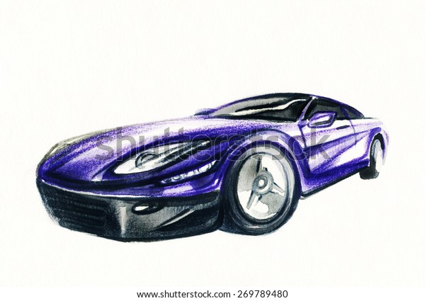 Car. Art sketch . Sport Car. Pencil drawing\
and watercolor.