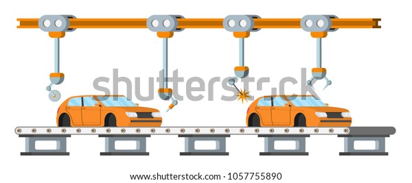 Car assembly
line. Automatic auto production conveyor. Robotic car machinery
industry concept. Raster
version.