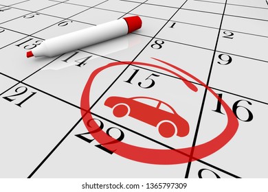 Car Automobile Day Date Calendar Circled 3d Illustration