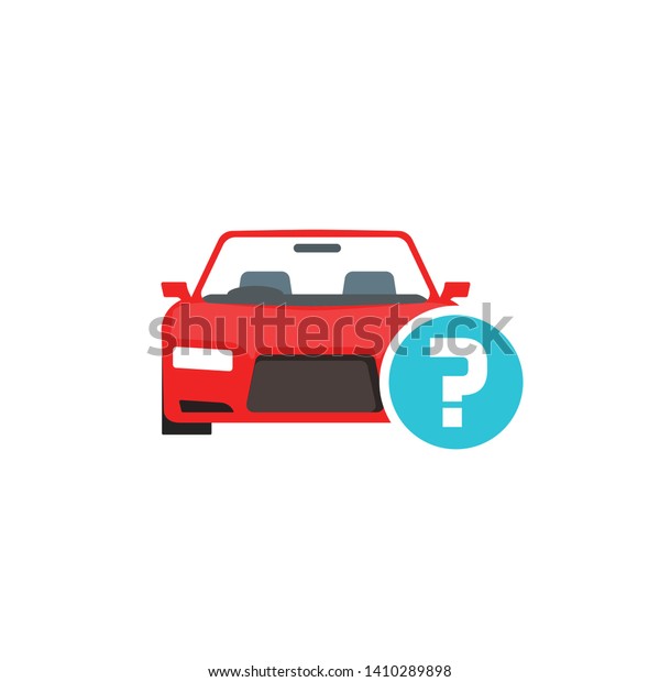 Car or automobile with\
question mark symbol, flat cartoon auto with doubt status icon\
isolated image