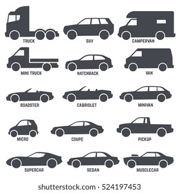 Car Type Model Objects Icons Set Stock Vector (Royalty Free) 409155826 ...