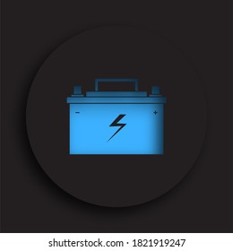 Car Battery Icon With Electric Charge Icon In Neomorphism Style On A Dark Background. Maintaining Battery Power. Service In A Car Repair Shop. 3d