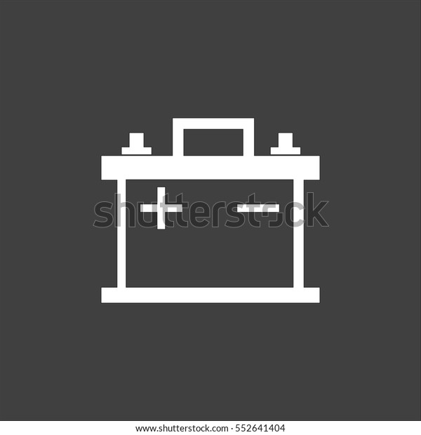 Car battery icon flat. White symbol\
illustration isolated on grey\
background