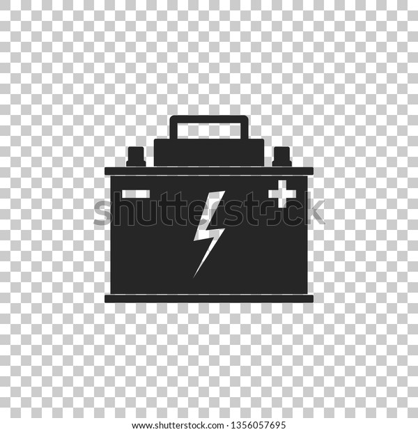 Car battery icon isolated on\
transparent background. Accumulator battery energy power and\
electricity accumulator battery. Lightning bolt symbol. Flat\
design. 