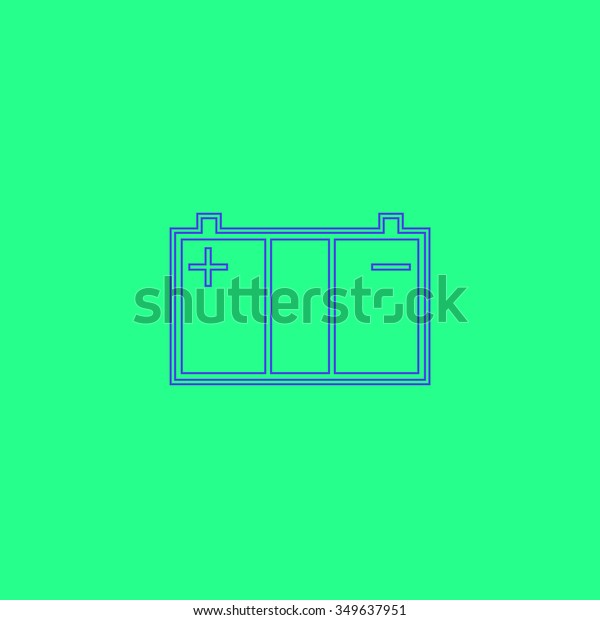 Car battery. Simple outline illustration icon\
on green background