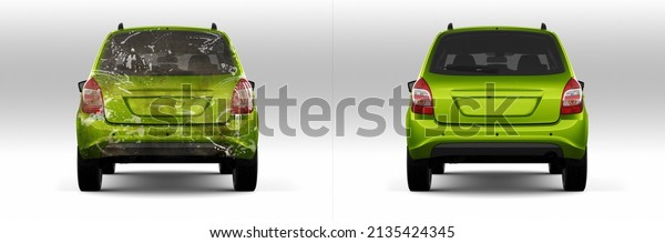  Car before and after\
washing. Half divided picture. Before and after effect. 3d\
illustration