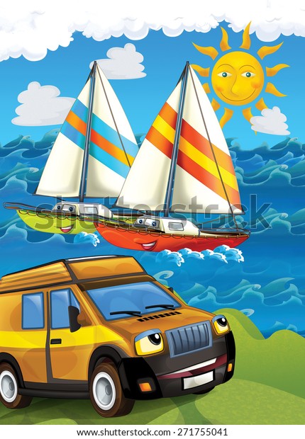 The car\
and the boat - illustration for the\
children