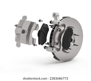 Car brake system exploded view. Front brake system with suspension assembly 3D illustration. - Powered by Shutterstock