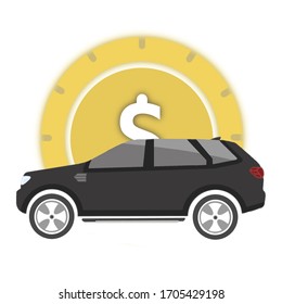 Car For Cash , Car Loan , Car With Coin Background, Flat Style