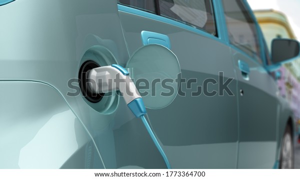 car charging process electric car connected\
to the charging station 3d render\
image