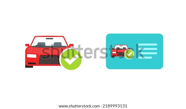 Car check safety\
inspection tick icon or auto vehicle success testing checkmark list\
flat graphic, red automobile health check symbol with green\
approved checkbox\
mark