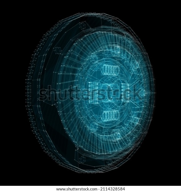 Car clutch disc Hologram.
Transport and Technology Concept. Interface element, 3d
illustration