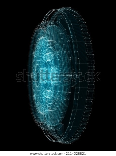 Car clutch disc Hologram.\
Transport and Technology Concept. Interface element, 3d\
illustration