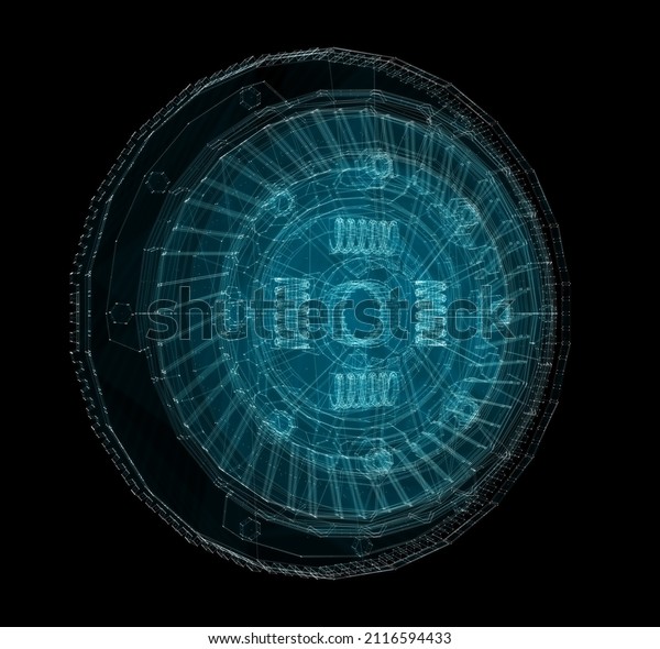 Car clutch disc Hologram.\
Transport and Technology Concept. Interface element, 3d\
illustration
