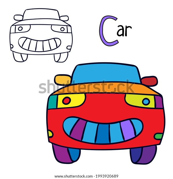 Car. Coloring\
book page. Cartoon\
illustration