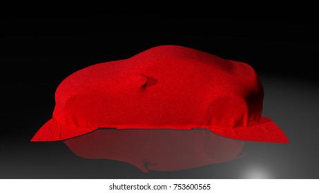 Car covered with fabric on the presentation. 3D render