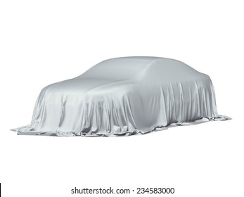 Car covered with a grey cloth 