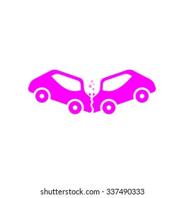 Car Crash And Accidents. Pink Icon On White Background. Flat Pictograph