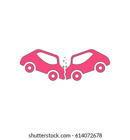 Car Crash And Accidents. Pink Symbol With Black Contour Line. Flat Icon Illustration