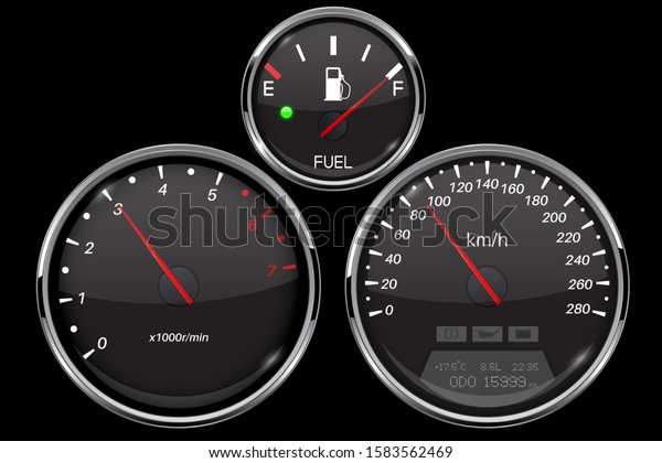 Car Dashboard Black Gauges Set Speedometer Tachometer Fuel Gauge 3d